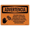 Signmission OSHA WARNING Sign, Finger, Hand Hazard Spanish, 14in X 10in Aluminum, 14" W, 10" H, Landscape OS-WS-A-1014-L-12612